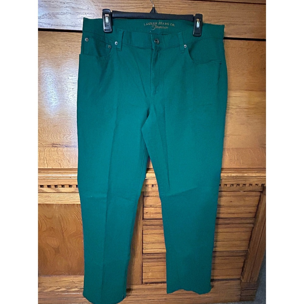Lauren Ralph Lauren Jean Preppy Green Classic Straight Leg Pants Premium Luxury